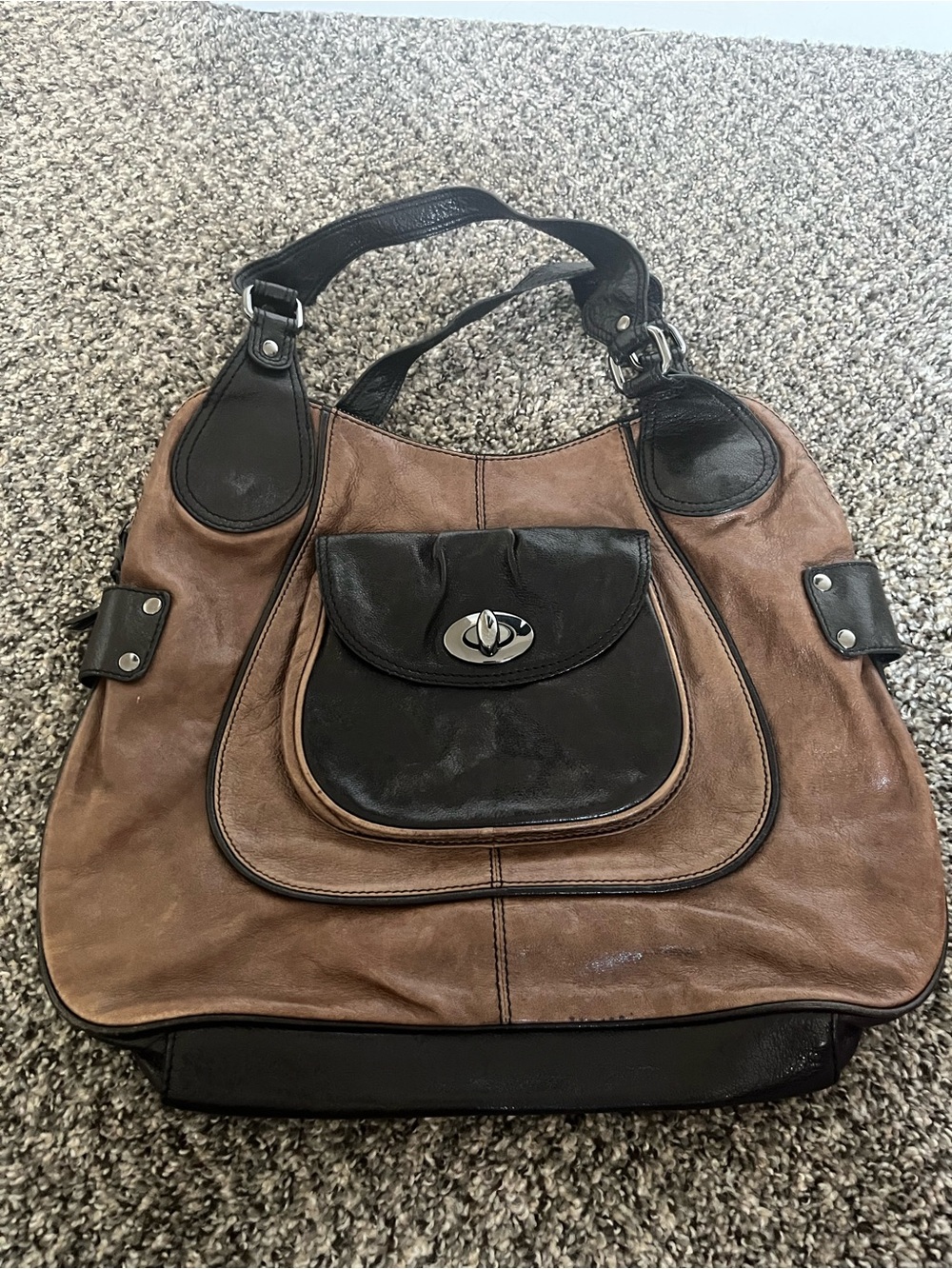 Vintage 90’s DKNY Two-Tone Brown and Black Leather Shoulder Bag